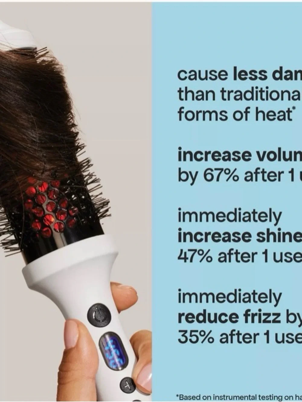 White and Red Hot Air Round Brush Hair Styler with Digital Display